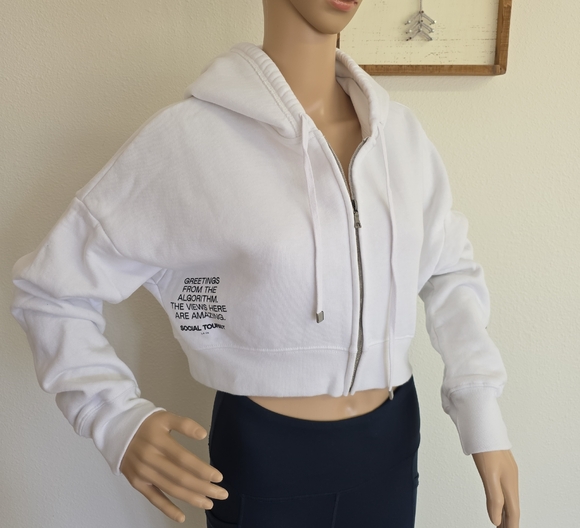 Abercrombie & Fitch Very Cropped White Hoodie with Black Lettering - Picture 1 of 10